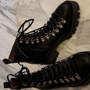 Jeffrey Campbell Faux Fur Lace-Up Lug Boots
